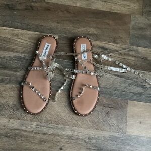 Steve Madden Clear Studded Lace-Up Sandals with Tan Footbed